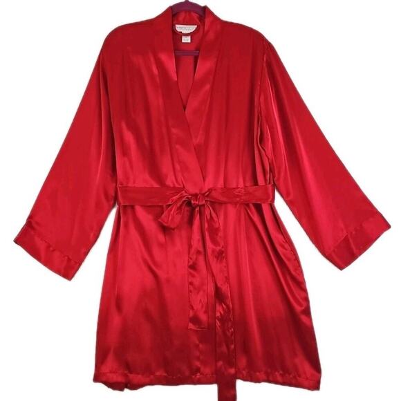 Morgan Taylor Intimates ~Woman Size XL~ Red Satin Robe Kimono NWT. - Picture 9 of 13